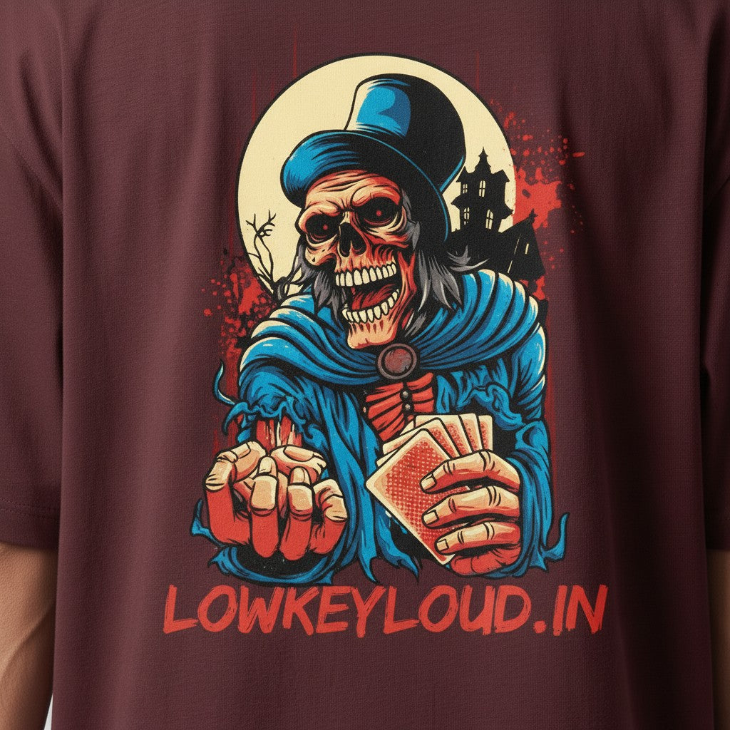LowKeyLoud "The Haunted Gambler" Back print Unisex Oversized T-Shirt